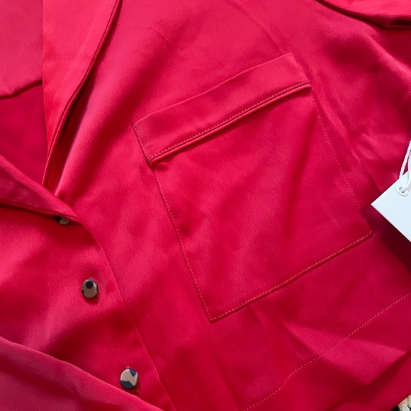 NWT Good American Red Cheetah Satin Pajama Set Crop Shirt Size 3 - Picture 7 of 13